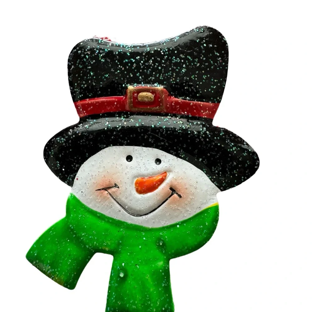 Christmas Snowman Pin Brooch Metal Green Scarf Top‎ Hat Holiday